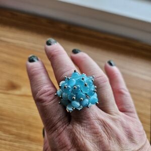 Teal blue bauble ring with adjustable band
